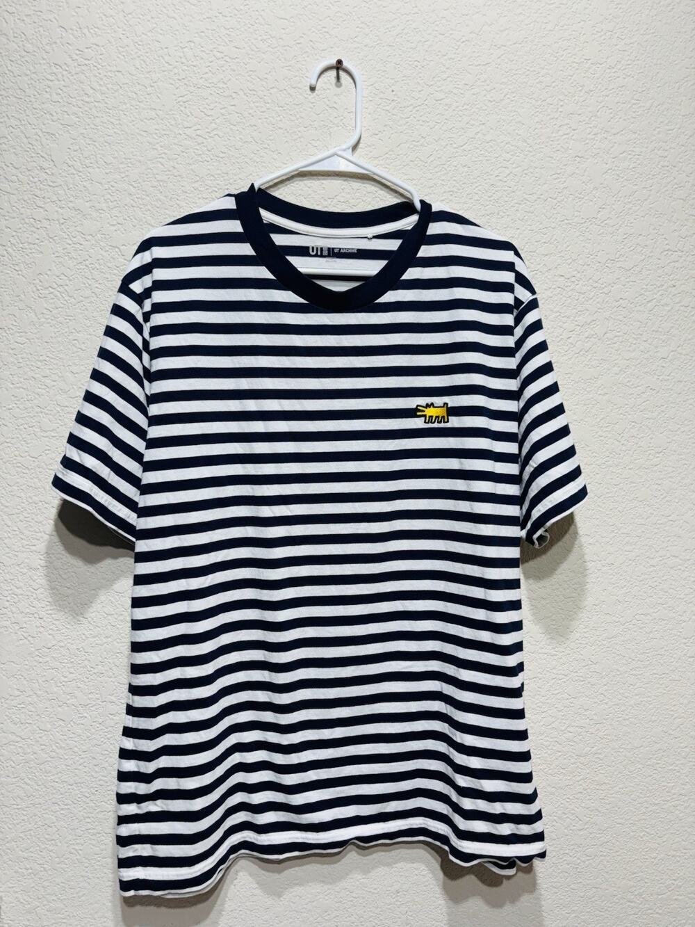 Keith Haring UT Uniqlo Striped T Shirt Archive Dog XL Blue